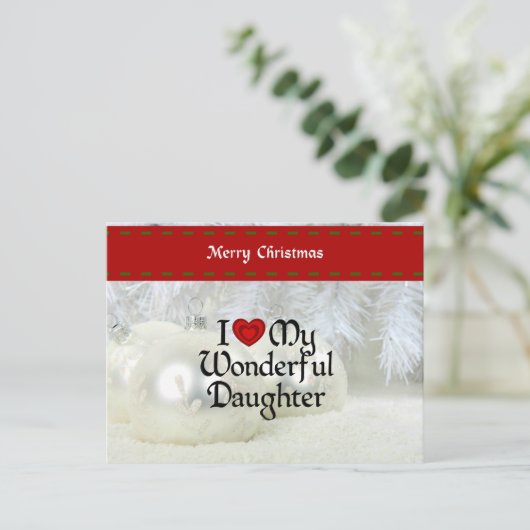 Cartes Pour Fêtes Annuelles J'Aime Ma Merveilleuse Fille, Le Design De Noël (Debout devant)