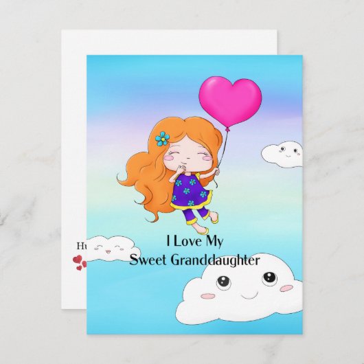 Cartes Pour Fêtes Annuelles J'Aime Ma Petite-Fille Douce...embrasser (Devant / Derrière)