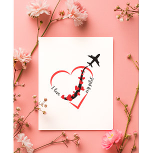 Cartes Pour Fêtes Annuelles J'aime mon pilote, Cœur, Vol en avion, Saint-Valen