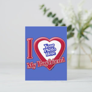 Cartes Pour Fêtes Annuelles J'aime Photo de mon petit ami Cœur rouge D R bleu