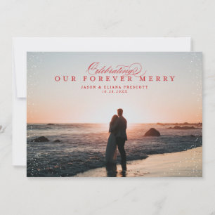 Cartes Pour Fêtes Annuelles Jamais joyeux rouge photo nouvellement mariée