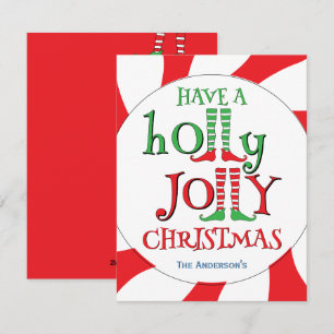 Cartes Pour Fêtes Annuelles Jambes de lutin joyeusement Noël bonbons surcharge