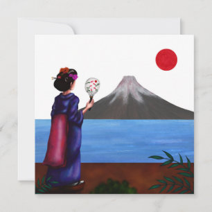 Cartes Pour Fêtes Annuelles Japonaise Geisha Girl, le soleil et Fuji Mountain