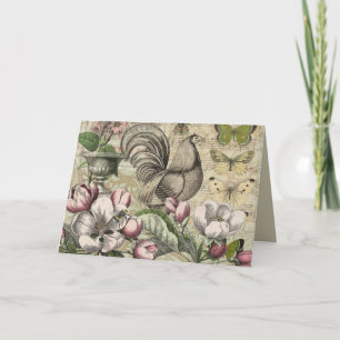 Cartes Pour Fêtes Annuelles Jardin de Coq Vintage Art Collage : Campagne Franç