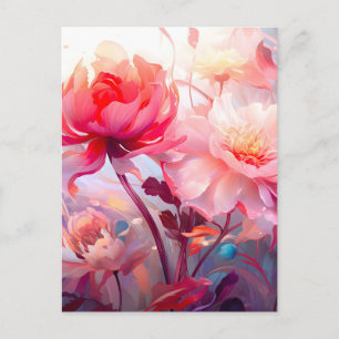 Cartes Pour Fêtes Annuelles Jardin de pivoines en fleurs à l'aquarelle