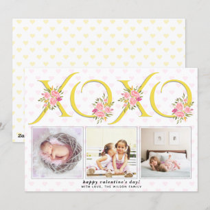 Cartes Pour Fêtes Annuelles Jaune, gris XOXO rose roses photo Valentines Day