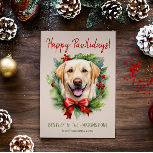 Cartes Pour Fêtes Annuelles Jaune Labrador Chien Noël Joyeux Pawlidays