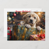 Cartes Pour Fêtes Annuelles Jaune Labrador Chiot Noël (Devant / Derrière)