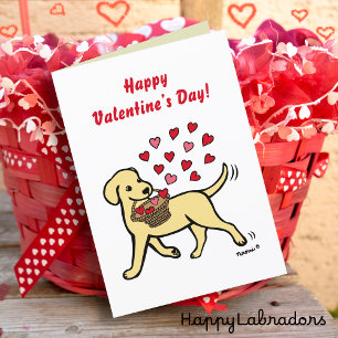 Cartes Pour Fêtes Annuelles Jaune Labrador portant des coeurs Valentine