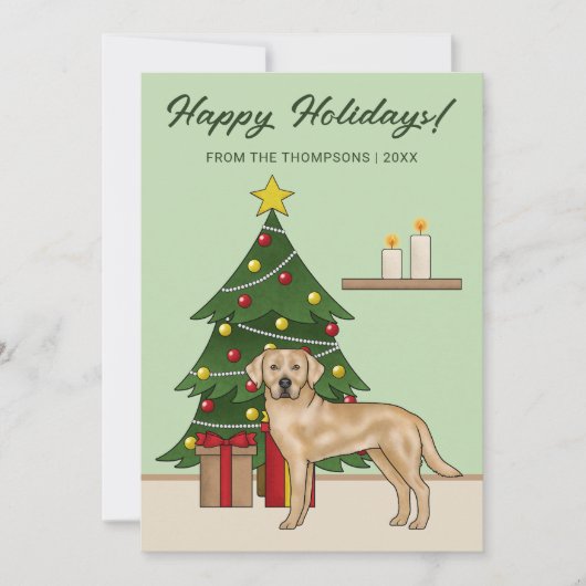 Cartes Pour Fêtes Annuelles Jaune Labrador Retriever Green Festive Noël (Devant)