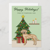 Cartes Pour Fêtes Annuelles Jaune Labrador Retriever Green Festive Noël (Devant / Derrière)