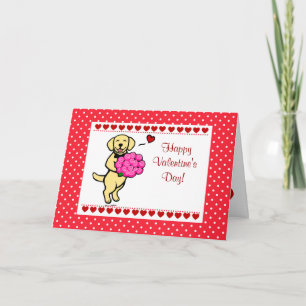 Cartes Pour Fêtes Annuelles Jaune Labrador & Rose Valentine