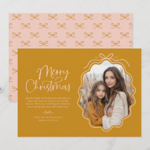 Cartes Pour Fêtes Annuelles Jaune Moutarde Rose Fardé Photo Rétro Ondulé