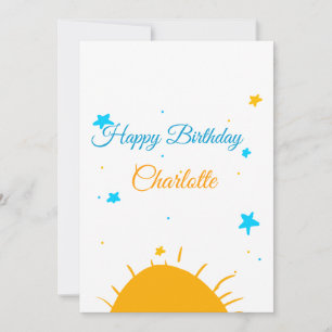 Cartes Pour Fêtes Annuelles Jaune soleil bleu étoiles heureux anniversaire ajo