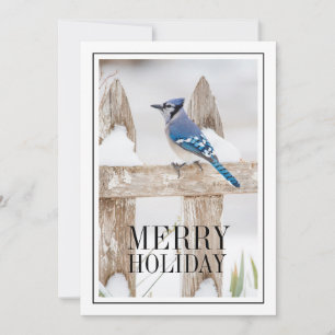 Cartes Pour Fêtes Annuelles Jay Bleu perché sur la clôture de neige