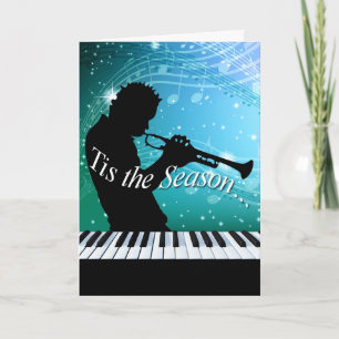 Cartes Pour Fêtes Annuelles Jazz Horn Player This Season   bleu turquoise
