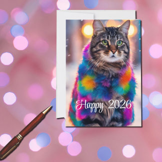 Cartes Pour Fêtes Annuelles Jazzy Kitty en manteau de fourrure - Bonne année 2