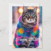 Cartes Pour Fêtes Annuelles Jazzy Kitty en manteau de fourrure - Joyeux 2026 (Devant)