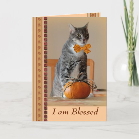Cartes Pour Fêtes Annuelles Je suis béni Thanksgiving Greeting Card with Cat (Devant)