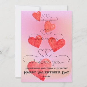 Cartes Pour Fêtes Annuelles Je t'aime cœur de la Saint-Valentin à l'aquarelle