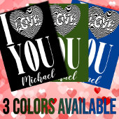 Cartes Pour Fêtes Annuelles Je t'aime coeur rayé noir et blanc sur vert