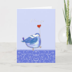 Cartes Pour Fêtes Annuelles je t'aime de tout mon coeur, oiseau mignon avec le