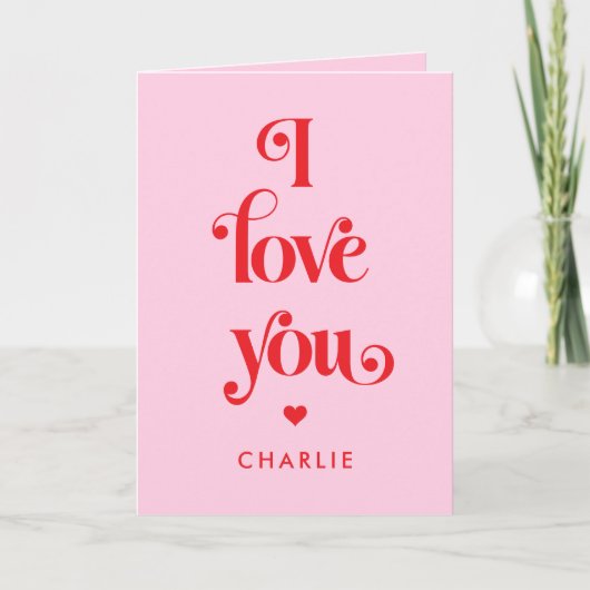 Cartes Pour Fêtes Annuelles Je t'aime élégant rétro rouge rose Saint-Valentin (Devant)