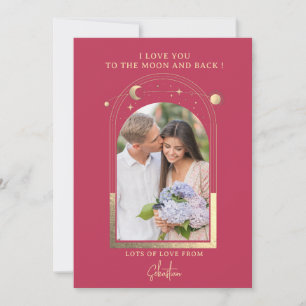 Cartes Pour Fêtes Annuelles Je t'aime jusqu'à la lune Photo Céleste Magenta Or