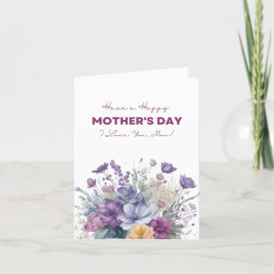 Cartes Pour Fêtes Annuelles Je t'aime Maman Fleurs sauvages d'aquarelle person
