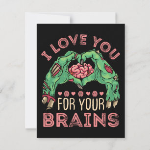 Cartes Pour Fêtes Annuelles Je t'aime pour tes cerveaux Zombie Saint Valentin