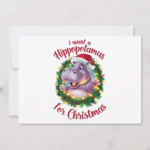 Cartes Pour Fêtes Annuelles Je veux un hippopotame pour Noël Xmas Hippo