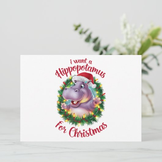 Cartes Pour Fêtes Annuelles Je veux un hippopotame pour Noël Xmas Hippo (Debout devant)