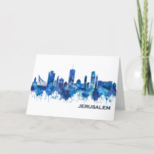 Cartes Pour Fêtes Annuelles Jérusalem Israel Skyline Blue