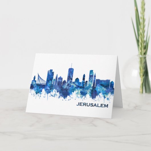 Cartes Pour Fêtes Annuelles Jérusalem Israel Skyline Blue (Devant)