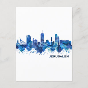Cartes Pour Fêtes Annuelles Jérusalem Israel Skyline Blue