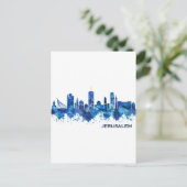 Cartes Pour Fêtes Annuelles Jérusalem Israel Skyline Blue (Debout devant)