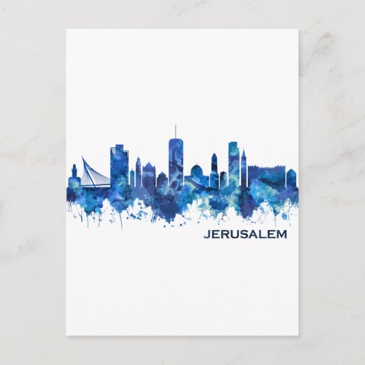 Cartes Pour Fêtes Annuelles Jérusalem Israel Skyline Blue (Devant)