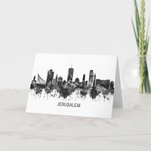 Cartes Pour Fêtes Annuelles Jérusalem Israël Skyline BW