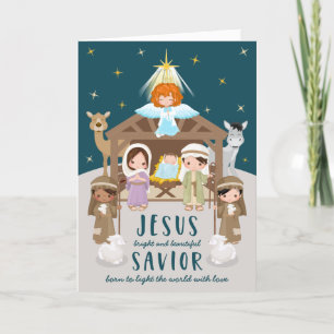 Cartes Pour Fêtes Annuelles Jésus bébé de la Nativité mignon Noël Beige