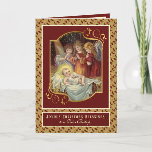 Cartes Pour Fêtes Annuelles Jésus bébé Noël anges évêque religieux