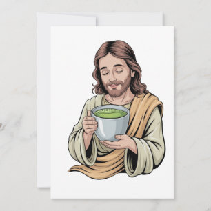Cartes Pour Fêtes Annuelles Jésus buvant un matcha chrétien