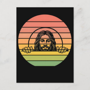 Cartes Pour Fêtes Annuelles Jésus christ visage qui regarde coucher de soleil 