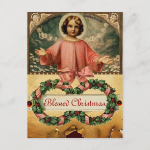 CARTES POUR FÊTES ANNUELLES JÉSUS ENFANT AUX ANGES ET COURONNES DE NOËL