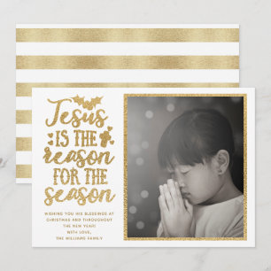 Cartes Pour Fêtes Annuelles Jésus est la raison de la saison feuille d'or
