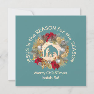 Cartes Pour Fêtes Annuelles JÉSUS EST LA RAISON Turquoise Joyeux Noël
