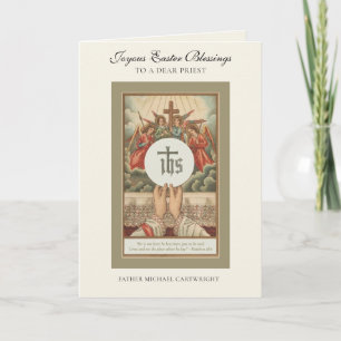 Cartes Pour Fêtes Annuelles Jésus Pâques Résurrection Prêtre Tenant Hostie