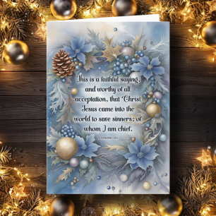 Cartes Pour Fêtes Annuelles Jésus Saves Verse Bleu Floral Noël chrétien