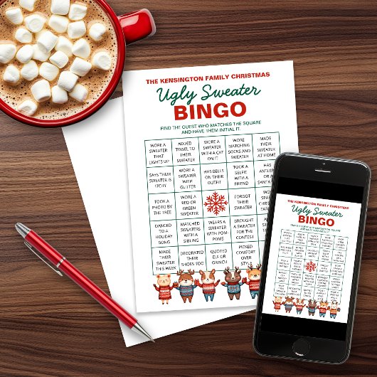 Cartes Pour Fêtes Annuelles Jeu de Bingo de Sweater Imprimable