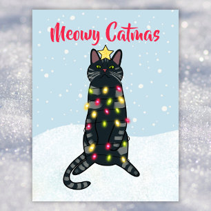 Cartes Pour Fêtes Annuelles Jeu de chat noir aux lumières de Noël drôle Noël