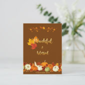 Cartes Pour Fêtes Annuelles Jeu de Grâces et Bienheureux Script d'or Thanksgiv (Debout devant)